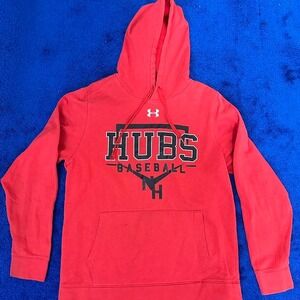 Red Under Armour hoodie with embroidered logo mens MD #sportswear #hubs baseball